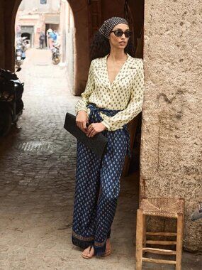 Doen NWOT Lavon Fringe Pant Bleu Taormina Paisley S